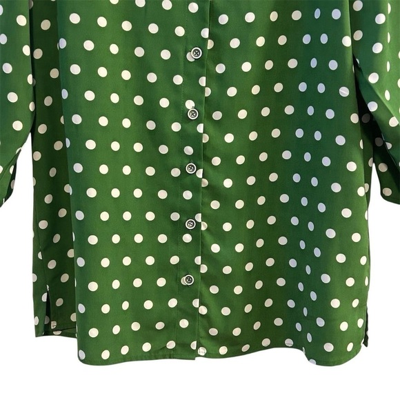 Susan Graver Women's M Green Polka Dot Button Down Blouse 3/4 Sleeve - Picture 10 of 11